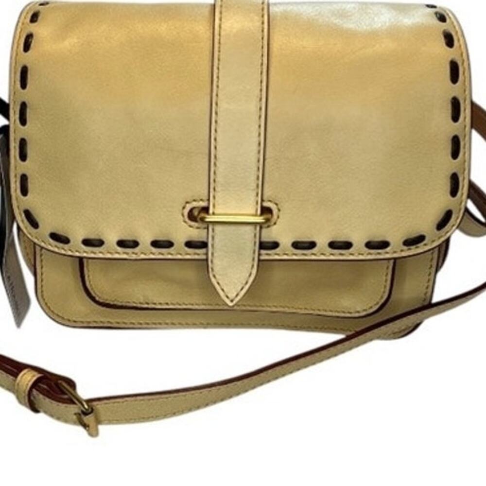 Dooney & Bourke cream binocular bag w/brown leather stitching, red interior - Picture 9 of 16